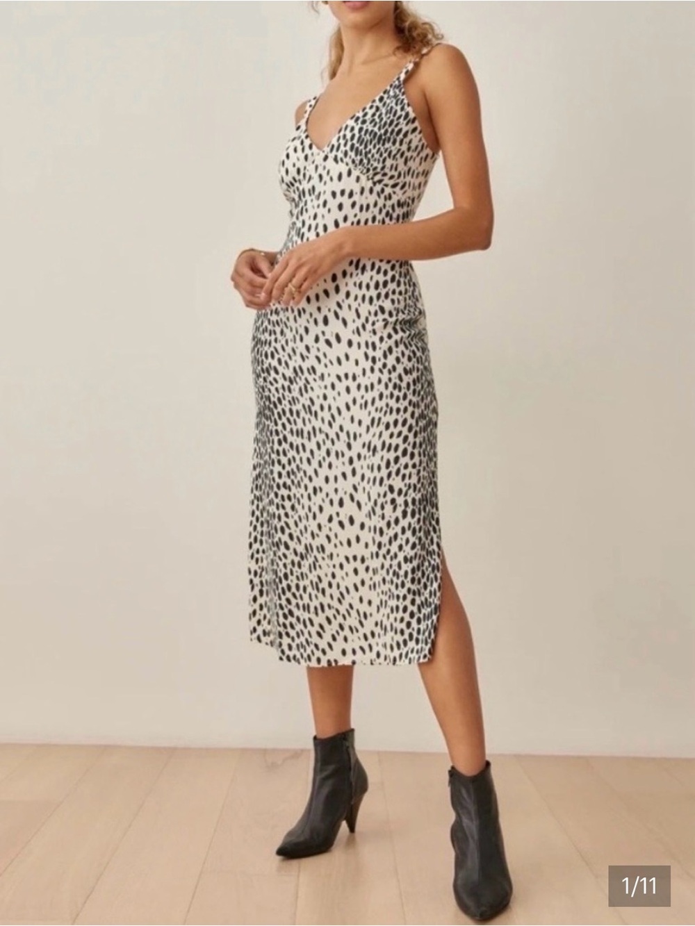 Reformation Lynda Animal Print Slip Midi Dress in White and Black